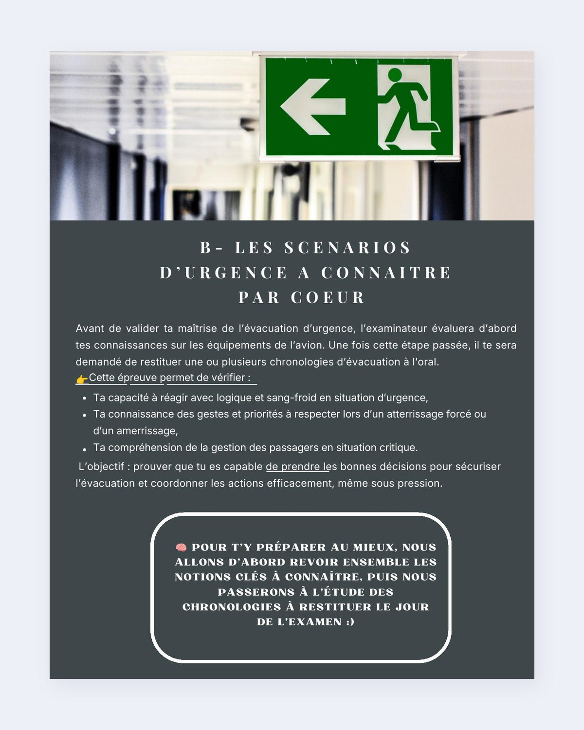 Aperçu d'une fiche sur les scénarios d'urgence à connaître pour l'épreuve pratique