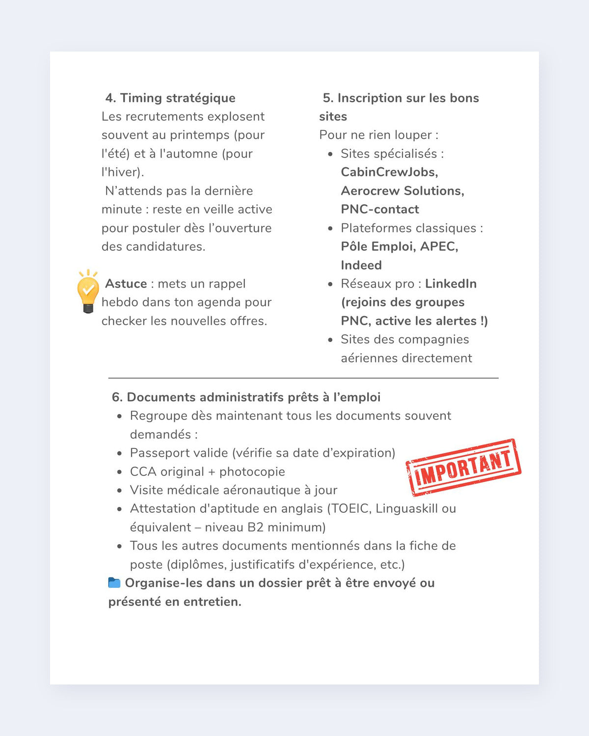Aperçu du workbook bonus : check-list et documents à préparer