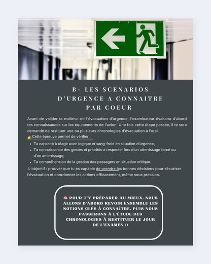 Aperçu d'une fiche sur les scénarios d'urgence à connaître pour l'épreuve pratique